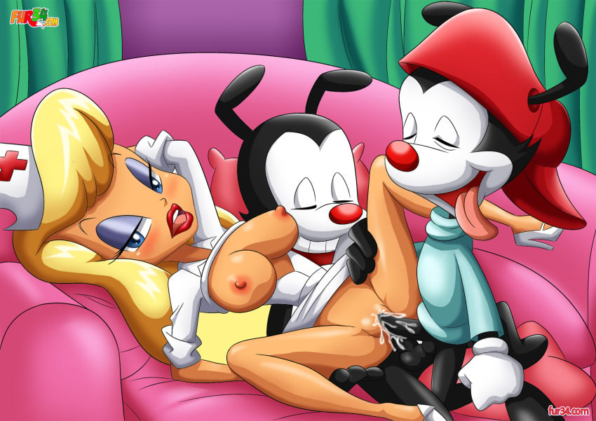 1girls 2boys animaniacs bbmbbf cum cum_in_pussy cum_inside fur34 hello_nurse heloise_nerz high_heels lipstick palcomix sex tagme threesome vaginal_penetration wakko_warner warner_brothers yakko_warner