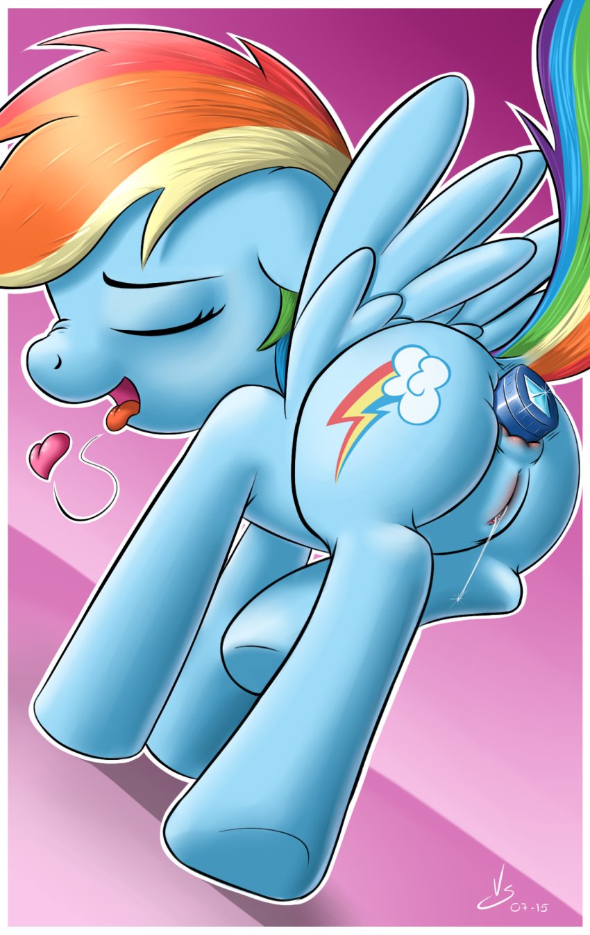 2015 anal anal_insertion anal_sex ass closed_eyes cutie_mark dildo equine female feral friendship_is_magic hair heart insertion mammal masturbation multicolored_hair my_little_pony open_mouth pegasus penetration pussy pussy_juice rainbow_dash_(mlp) rainbow_hair sex_toy solo tongue tongue_out vsdrawfag wings