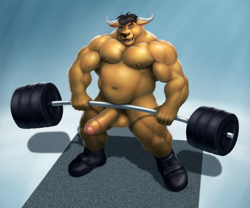 anthro balls bovine braford canine cattle hybrid male male_only mammal penis wolf