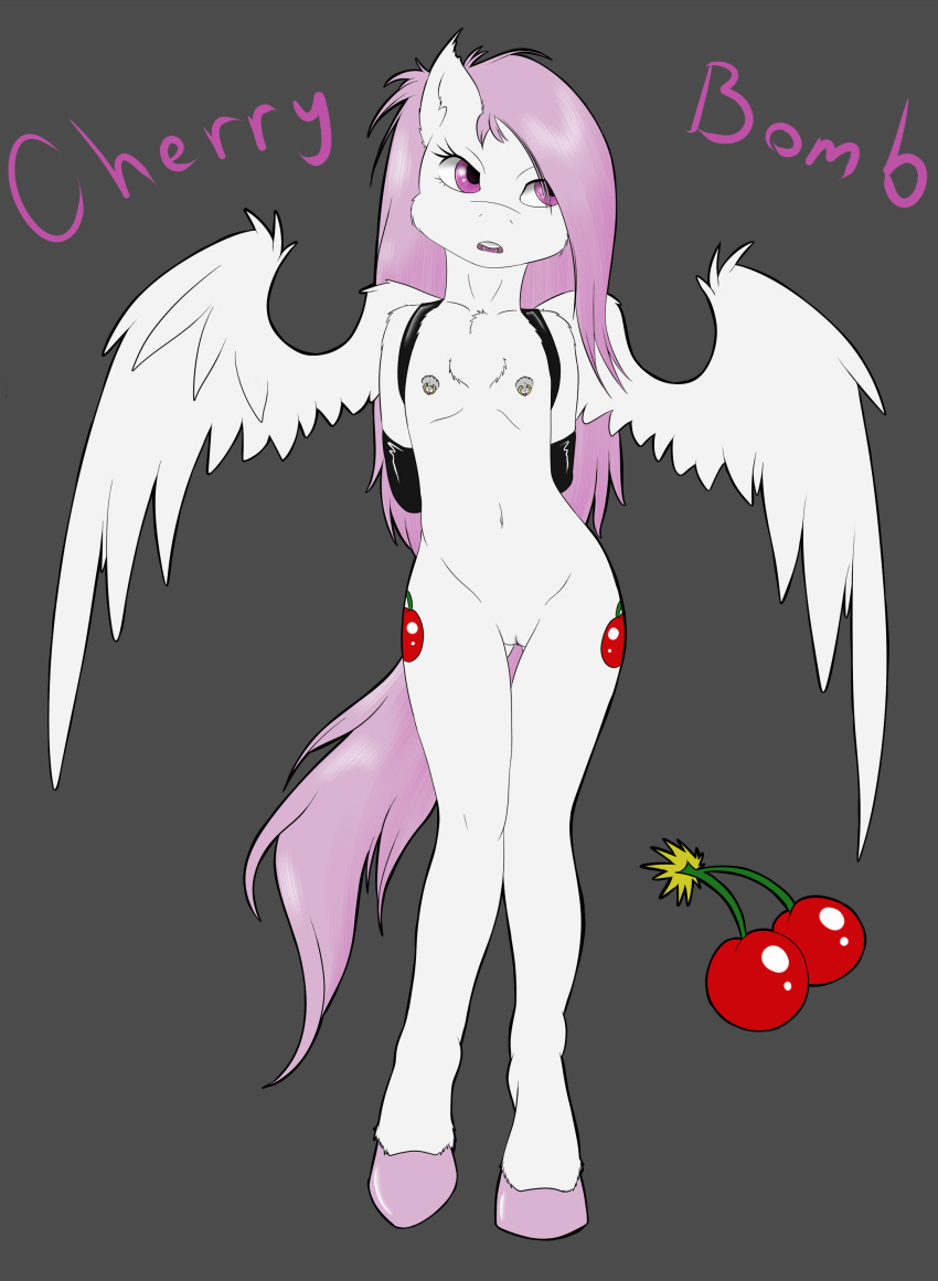 absurd_res annonymouse anthro cherry_bomb_(annonymouse) equine fan_character hair hi_res mammal nipple_piercing nipples nude pegasus piercing pink_eyes pink_hair pussy wings young