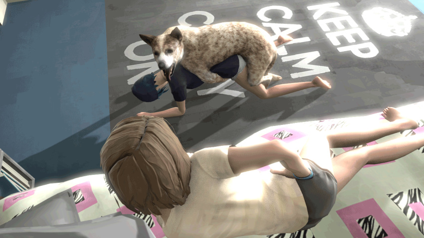 1boy 2girls 3d all_fours animated bed bottomless breasts canine chloe_price doggy_style female female_with_female femsub feral feral_on_female feral_on_human from_behind interspecies jenny92 life_is_strange male male_on_female maledom mammal max_caulfield multiple_girls sex small_breasts zoophilia