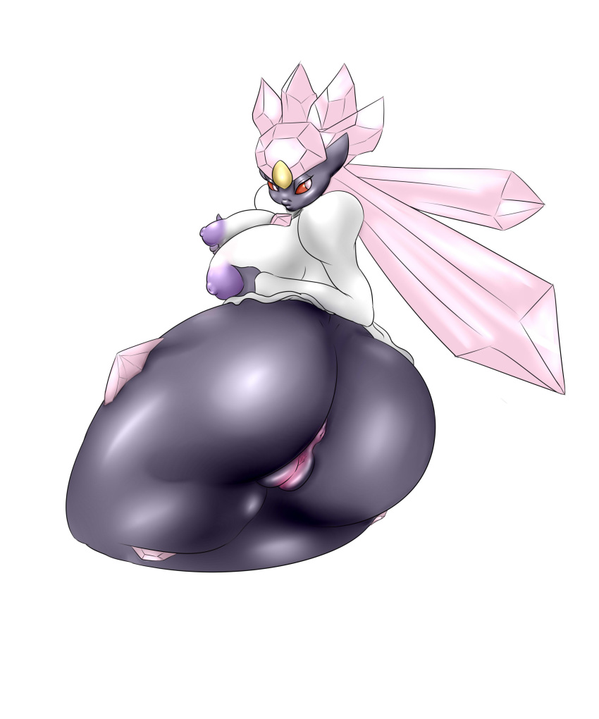 anthro anus ass ber00 big_breasts breasts diancie fairy female legendary_pokemon nintendo nipples pink_eyes pokemon pokemon_xy pussy solo video_games white_background