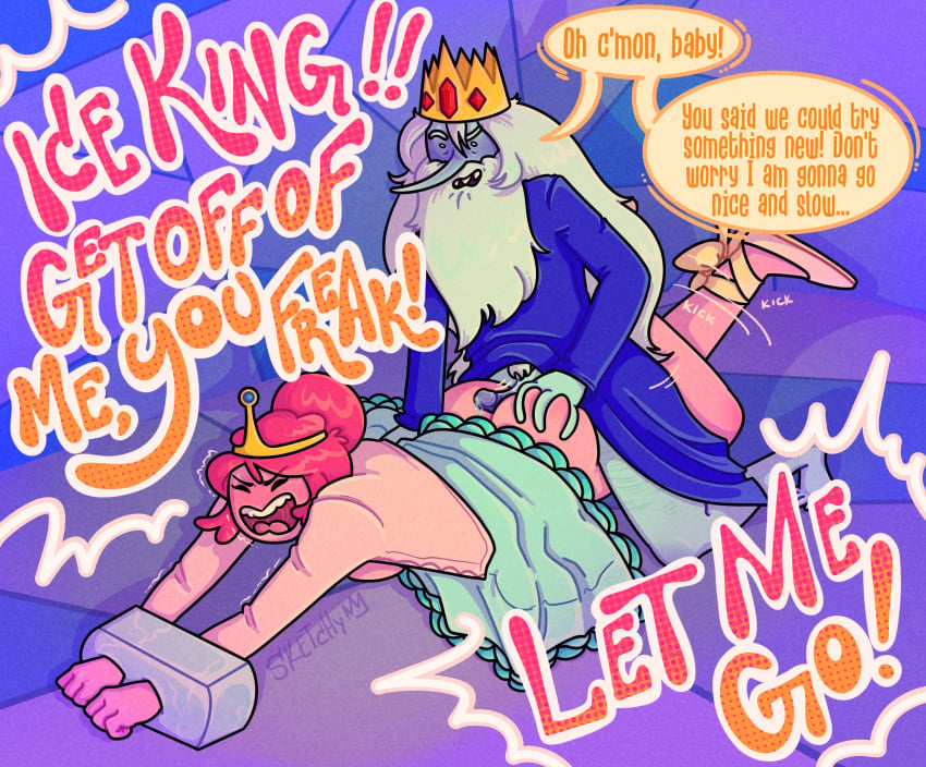 adventure_time clothed forced grinding hands_tied ice_king older_male princess_bubblegum restrained simon_petrikov straddling struggling yelling younger_female