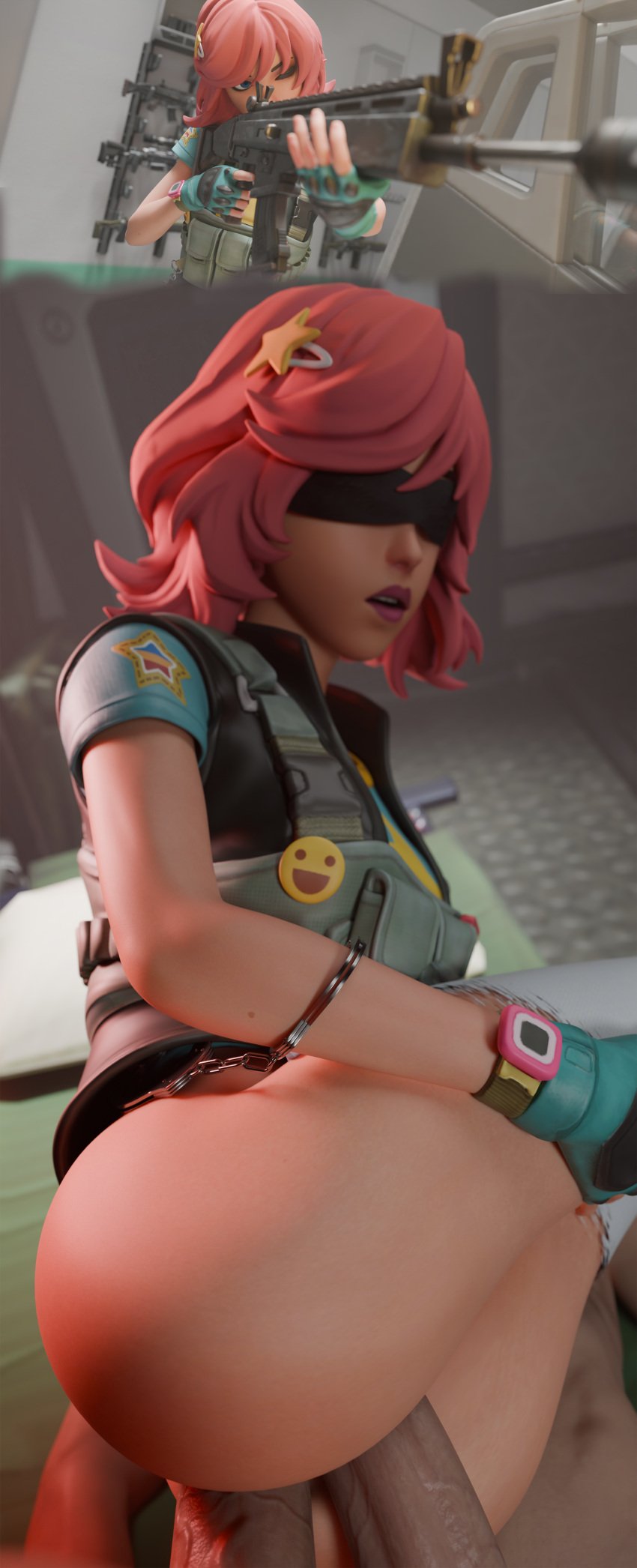 anal blindfold cuffs double_penetration fortnite huge_cock no_panties sideways skye_(fortnite) undercover_skye_(fortnite) vaginal_penetration