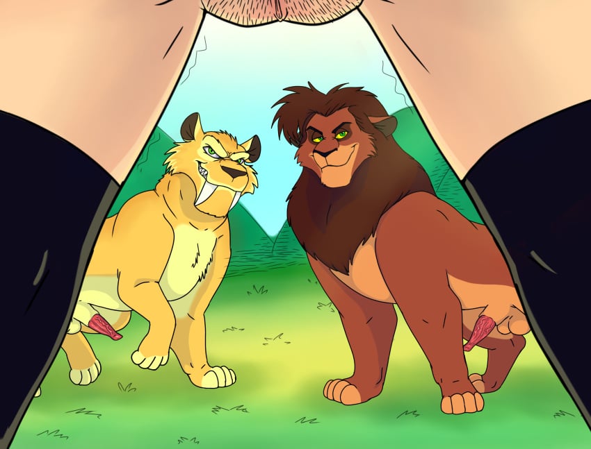 animal_genitalia animal_penis anonymous_female balls crossover dick diego_(ice_age) feral feral_on_female feral_on_human furry ice_age_(series) kovu lion male_only mmf_threesome pussy_hair sabertooth socks the_lion_king threesome tiger