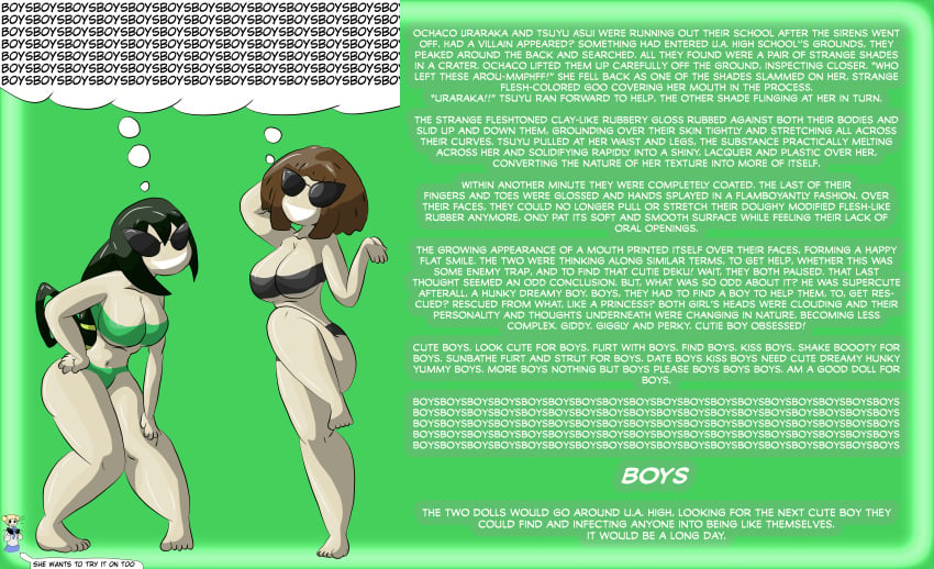 1girls 2girls ass_expansion bimbo bimbofication brain_drain brainwashing breast_expansion caption corruption disney dollification english_text female femsub hypnosis identity_death knick_knack mind_break mind_control multiple_girls my_hero_academia ochako_uraraka permanent_smile pixar sunglasses sunnification text transformation tsuyu_asui typo