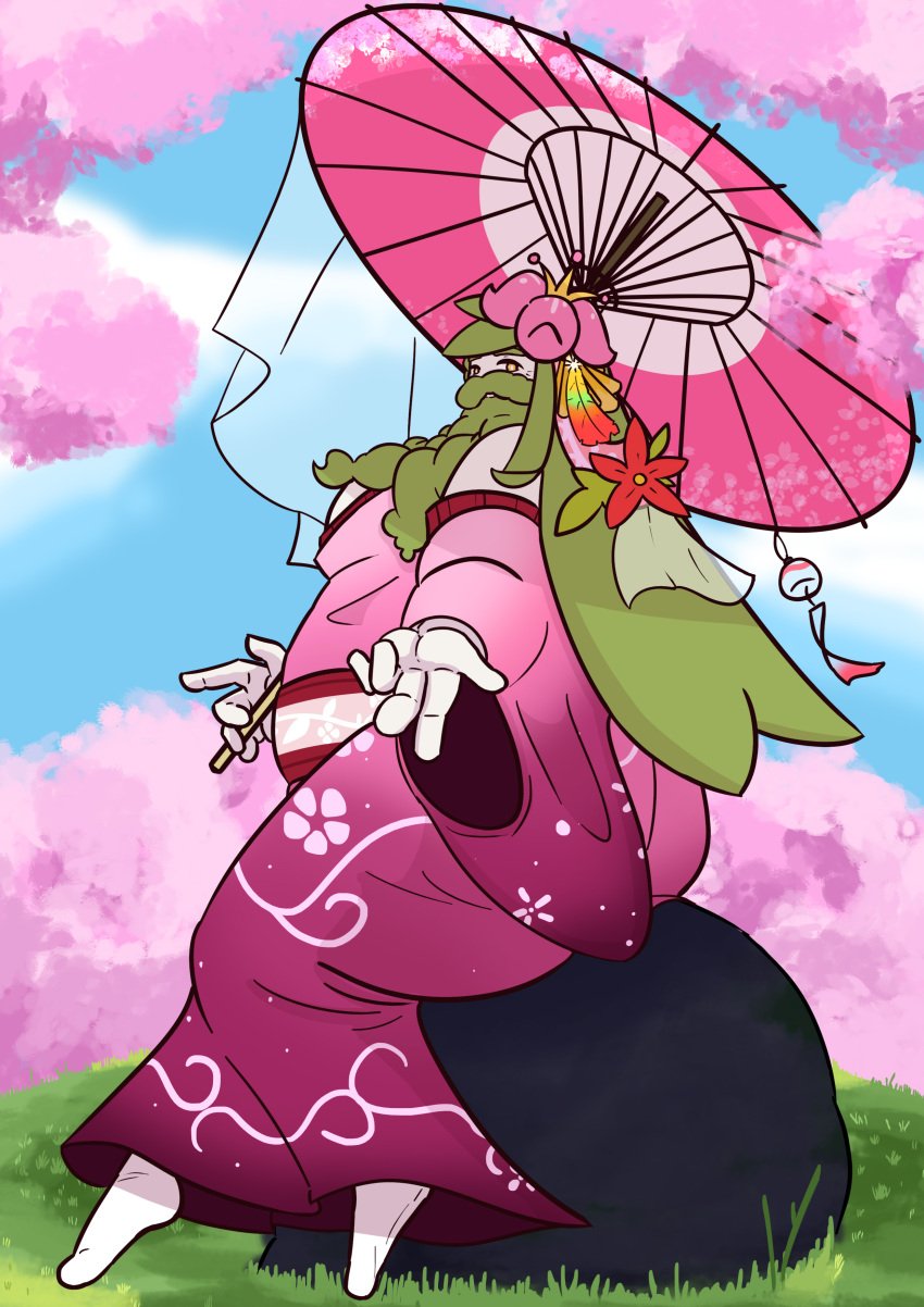 bara beard cherry_blossoms daddy elegant fat fat_man flower gay grass_field grass_type kimono male male_only moustache pogaydad pokemon pokemon_(species) sakura umbrella