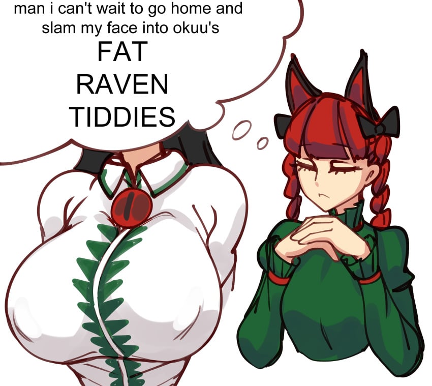 2girls big_breasts breast cat_ears catgirl commentary_request english_text hair huge_breasts light-skinned_female light_skin mature_female meme nicecream red_hair rin_kaenbyou touhou utsuho_reiuji