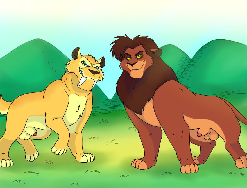 20th_century_fox 20th_century_studios animal_genitalia balls blue_sky_studios crossover diego_(ice_age) disney feral feral_on_feral ice_age_(series) kovu lion male_only sabertooth the_lion_king tiger