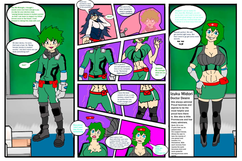 bimbo bimbo_body bimbofication bimbofied bra brainwashing crop_top enemy_conversion female female_deku gender_transformation genderswap_(mtf) high_heel_boots high_heels hourglass_figure izuku_midoriya mental_transformation midnight_(my_hero_academia) miniskirt my_hero_academia rule_63 thick_thighs transformation transformation_sequence wide_hips