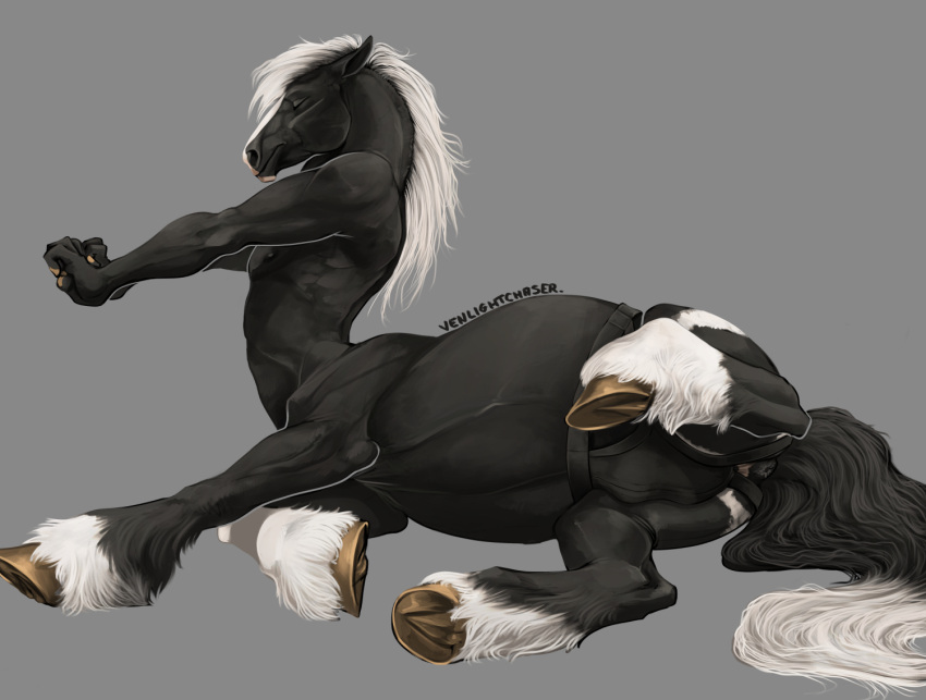 anus bulge closed_eyes clothing equid equid_taur equine horse male male_only mammal mammal_taur presenting_crotch quadruped raised_leg solo solo_male stretching tail taur underwear venlightchaser