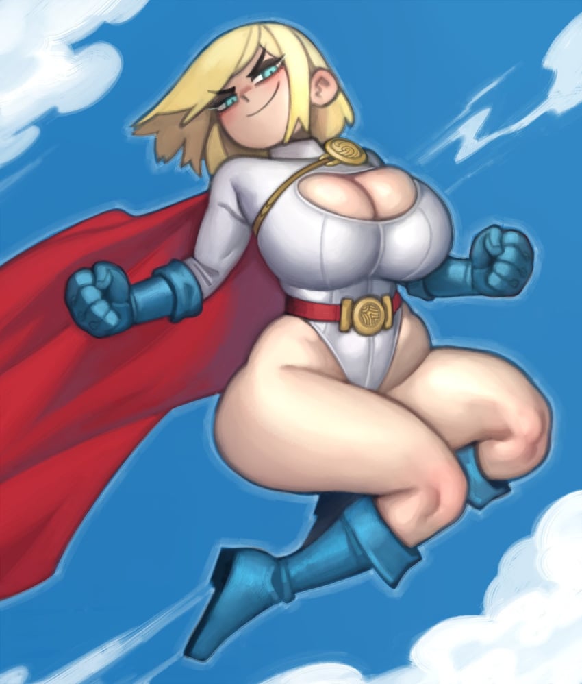 1girls blonde_hair clouds dc dc_comics huge_breasts karen_starr kelvin_hiu power_girl