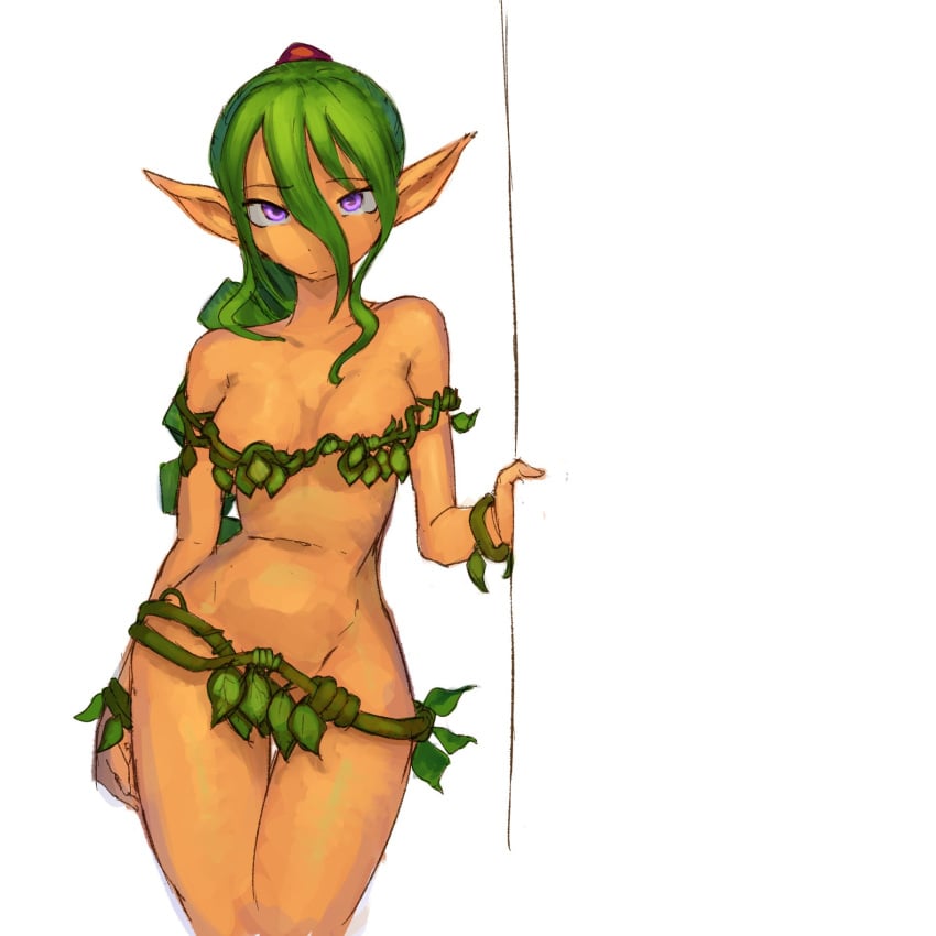 almost_naked dryad_(terraria) green_hair unknown_artist violet_eyes