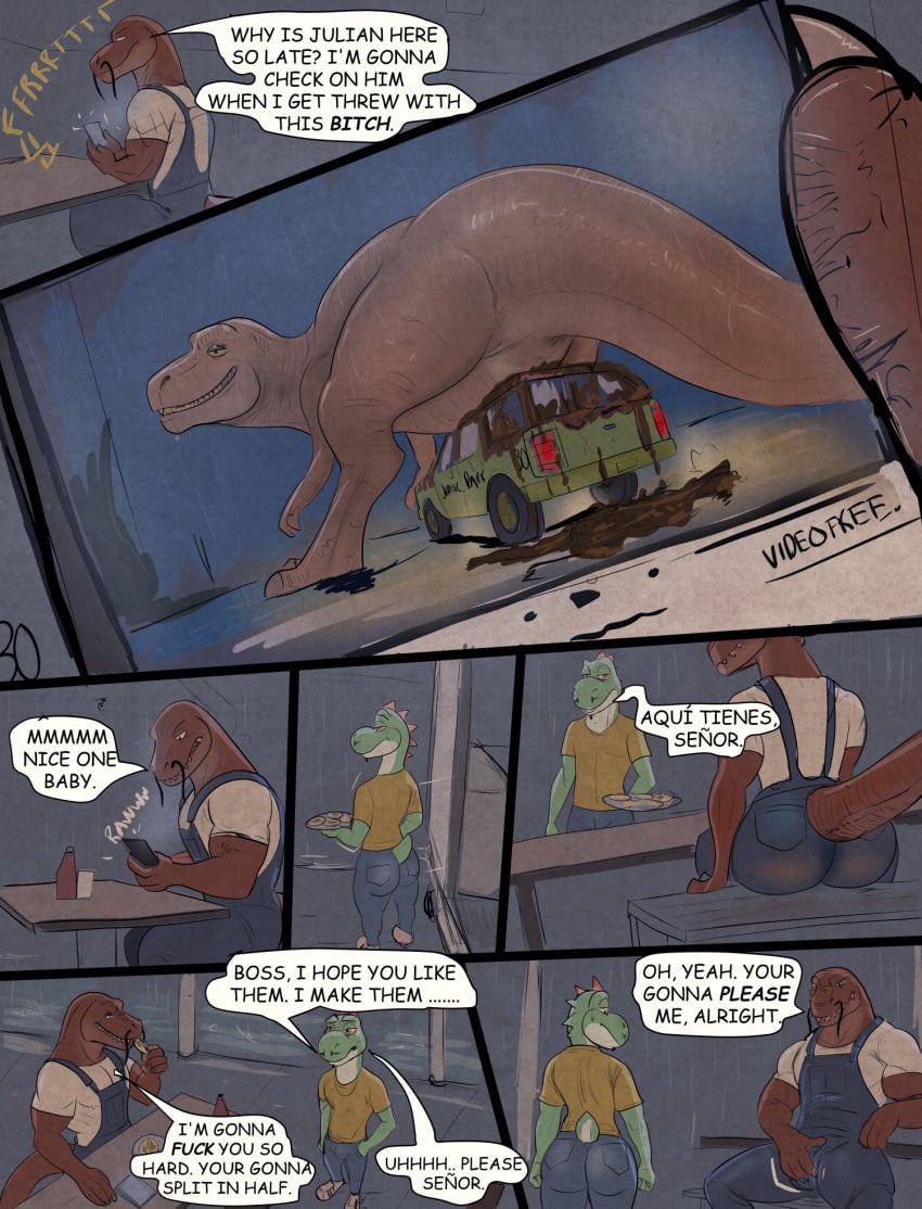 anthro anus ass car clothed clothing comic dialogue dinosaur dirty_talk eating eating_food feces feral food hi_res kurtis496 male male/male mario_bros nintendo onomatopoeia prehistoric_species reptile scalie scat scatplay sitting smelly sound_effects speech_bubble tail text theropod thick_tail tyrannosaurid tyrannosauroid tyrannosaurus tyrannosaurus_rex vehicle yoshi