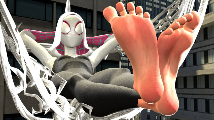 3d 3d_render barefoot bodysuit crossed_legs feet female foot_fetish foot_focus fortnite fortnite_(marvel_comics) ghost-spider gwen_stacy hammock hands_behind_head hood marvel mask sitting soles source_filmmaker spider-gwen spider-man:_across_the_spider-verse spider-man_(series) spider-woman superheroine thebagel toes web webs