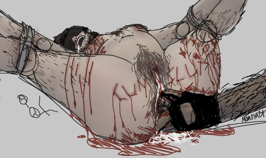 1cuntboy 2boys anal big_boss blindfold blindfolded blood body_hair bondage bondage_gear broken_glasses cum cum_in_pussy cum_inside cuntboy cuts degradation degradation_text drool drooling gloves grenade grenade_in_ass hairy huey_emmerich intersex kogane_momo metal_gear metal_gear_solid naked_snake nonconsensual object_in_ass object_insertion pubic_hair rape raped tied_up torture weapon_penetration