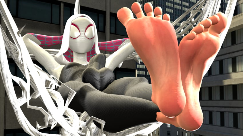 3d 3d_render balls balls_under_clothes ballsack big_feet bodysuit foot_fetish foot_focus fortnite fortnite_(marvel_comics) futa_only futanari ghost-spider gwen_stacy hammock hands_behind_head marvel penis presenting_feet source_filmmaker spider-gwen spider-man:_across_the_spider-verse spider-man_(series) spider-woman thebagel web webs