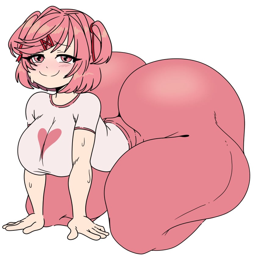 big_breasts blush doki_doki_literature_club inakotho natsuki_(doki_doki_literature_club) pink_hair smile sweat tagme thick_thighs tight_clothing