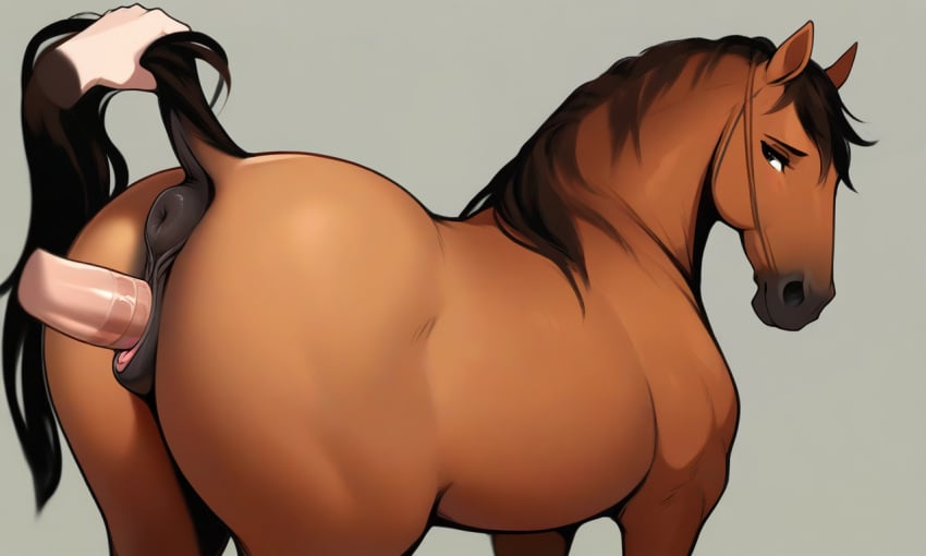 ai_generated animal_ears animal_genitalia animal_pussy anus ass ass_focus bestiality brown_body brown_fur brown_hair disembodied_hand disembodied_penis equine equine_anus equine_genitalia equine_pussy female_feral feral from_behind from_side holding_tail human_on_feral humanoid_penis interspecies looking_back male_on_feral male_penetrating_female raised_tail saliva saliva_on_penis vagina vaginal_fluids vaginal_penetration vaginal_sex wet_pussy zoophilia