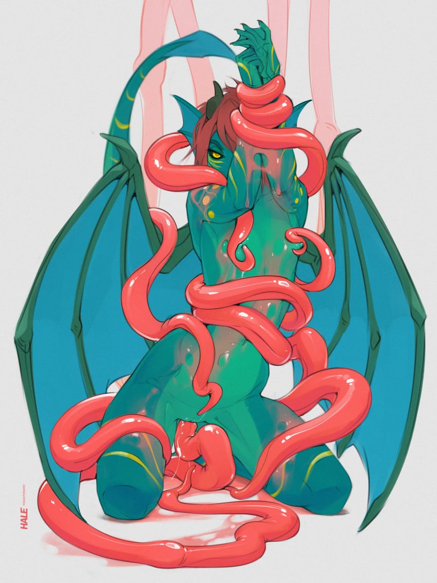 anthro breasts dragon female hale. hi_res inkh mythological_creature mythological_scalie mythology nude penetration restrained rule_63 scalie slime small_breasts solo succubus tentacle