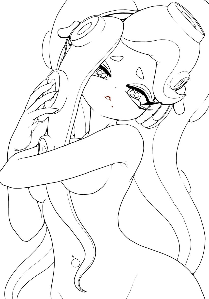 completely_nude koharuno2 line_art marina_(splatoon) octoling octoling_girl off_the_hook_(splatoon) splatoon splatoon_(series) splatoon_2 tagme tentacle_hair