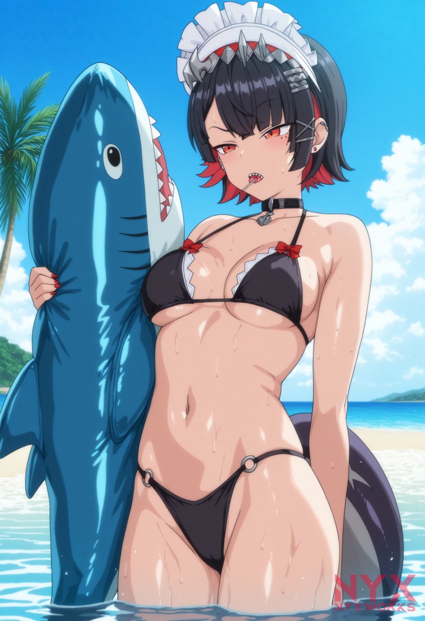 1girls beach ellen_joe nyxworks shark_tail sharp_teeth straight zenless_zone_zero