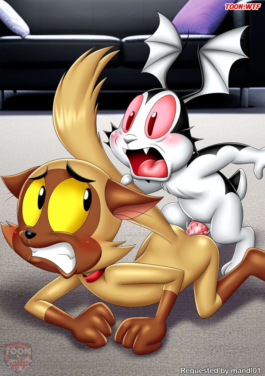 2boys anal anal_sex anthro ass balls bbmbbf blush bunnicula bunnicula_(series) chester_(bunnicula) domestic_cat fangs feline furry gay lagomorph male male/male male_only open_mouth palcomix penis pillow_shading rabbit sex teeth tongue toon.wtf vampire yaoi