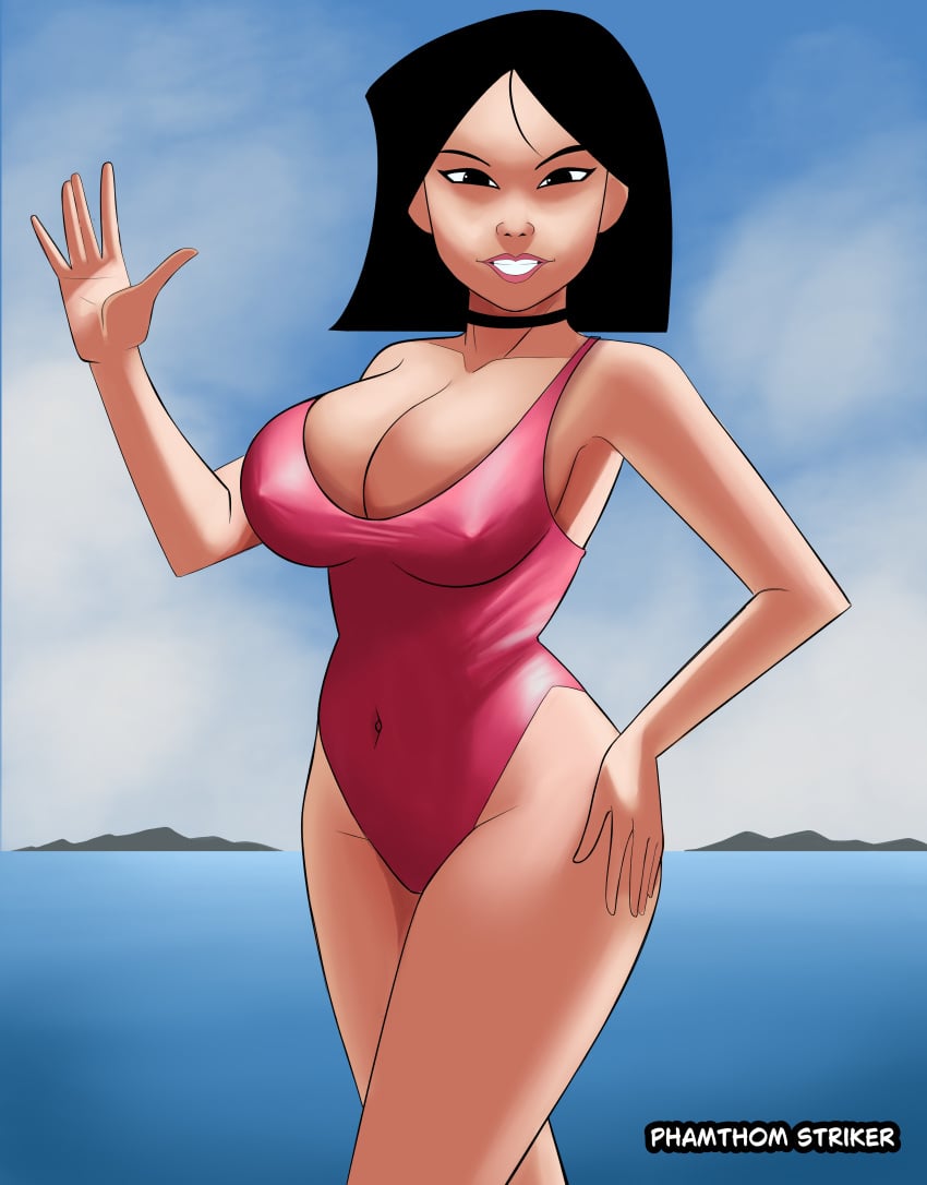 1girls asian asian_female big_breasts breasts disney disney_princess fa_mulan female mulan one-piece_swimsuit phamthomstrikerx solo swimsuit swimwear