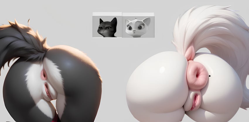 2girls ai_generated ass ass_focus asshole beauty_mark big_ass black_fur donut_anus dreamworks dreamworks_animation dulcinea feline fluffy fur furry_only hi_res kitty_softpaws mammal netflix paramount_pictures pink_anus pink_pussy portrait puffy_anus puss_in_boots_(dreamworks) puss_in_boots_(film) puss_in_boots_(franchise) pussy rivals round_ass shrek_(series) stuck_in_wall tail the_adventures_of_puss_in_boots wall white_fur