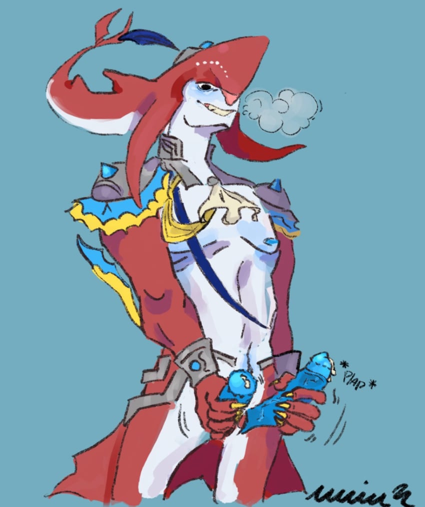 anthro breath_of_the_wild diphallia diphallism male_only masturbation multi_genitalia multi_penis non-human penis precum royalty shark sidon sidon_(zelda) zora