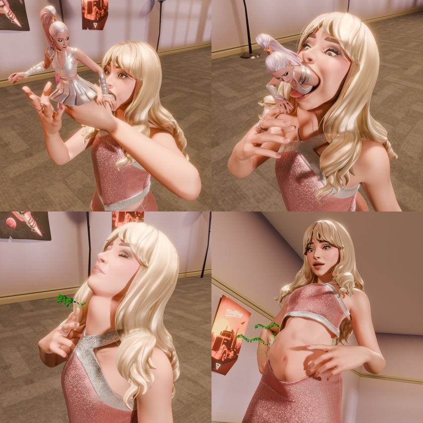 2girls 3d ariana_grande ariana_grande_(fortnite) blonde_hair celebrity female fortnite fully_clothed idklull oral_vore real_person sabrina_carpenter sabrina_carpenter_(fortnite) vore