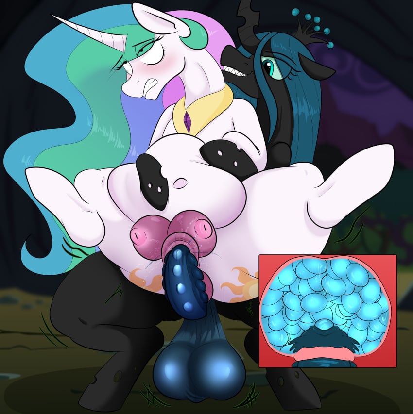 anus balls belly belly_expansion blush crotchboobs egg egg_implantation elewdfurs equine friendship_is_magic futa_on_female futanari horn huge_balls impregnation my_little_pony oviposition ovipositor princess_celestia_(mlp) pussy queen_chrysalis_(mlp) sex uterus vaginal_penetration x-ray