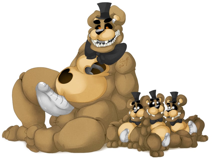 animatronic anthro balls barefoot bear bow chubby claws cub cute erection five_nights_at_freddy's five_nights_at_freddy's_4 foursome freddles_(fnaf) fronnie frots glowing glowing_eyes group group_sex hat looking_down looking_up machine male male_only mammal metal_penis nightmare_freddy nightmare_freddy_(fnaf) nude open_mouth penis robot sharp_teeth simple_background sitting size_difference smile spread_legs spreading teeth thick_penis toe_claws video_games white_background yaoi young