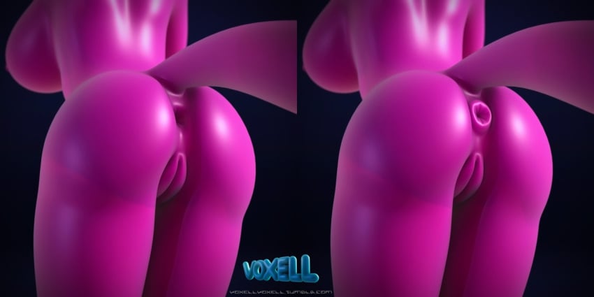 3d anal_prolapse anthro anus ass big_breasts big_butt breasts cabbit donut_anus erect_nipples feline female furry hybrid lagomorph mammal nipples pixell purple_body purple_skin pussy rabbit shiny solo solo_focus standing voxell_voxell