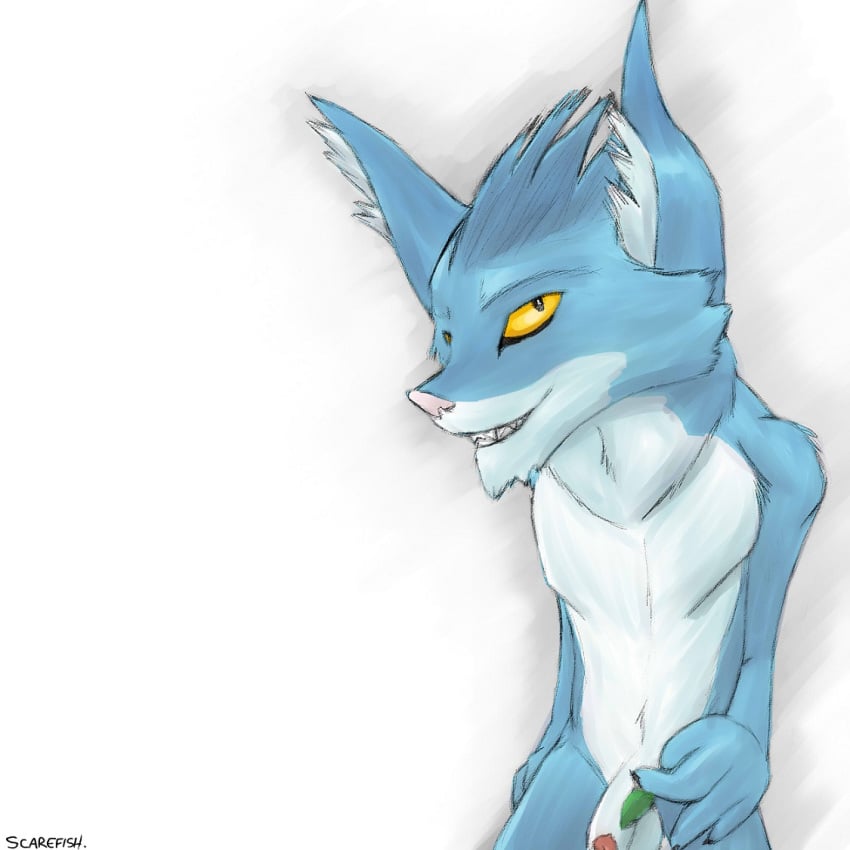 1boy anthro balls blue_fur fur grin league_of_legends looking_at_viewer male male_only mammal nude penis pinup pose riot_games rumble_(lol) sheath smile solo teeth thebigblackcod video_games yordle