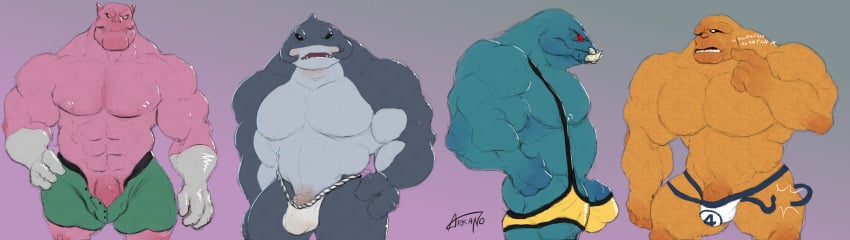 4boys alien anthro arkano arkanoego arkillo balls beefy ben_grimm biceps big_muscles bulge claws clothing gantu group kilowog lilo_and_stitch male male_only mammal marvel monster muscles panties pants pecs penis scalie the_thing the_thing_(marvel) underwear