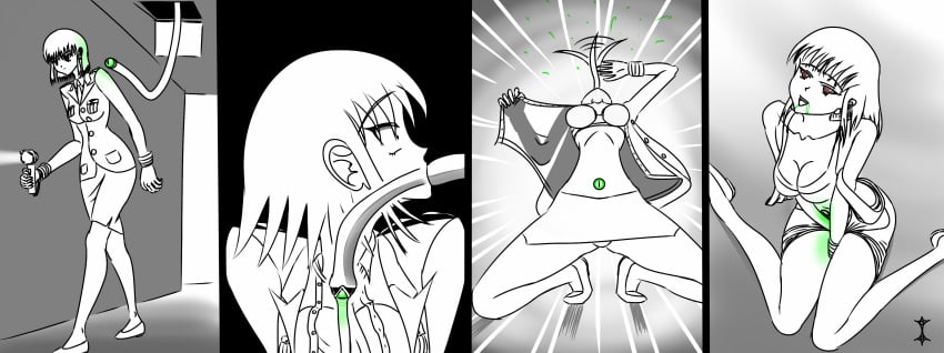 bangs body_invasion bra breasts clothing comic creature_inside dress_shirt female flashlight gloves intorsus_volo kneeling koharu_(najica) military_uniform monochrome najica_blitz_tactics necktie older oral panties parasite pencil_skirt possession pumps rape red_eyes saliva short_hair sitting skirt tentacle thighs transformation undressing worm x-ray