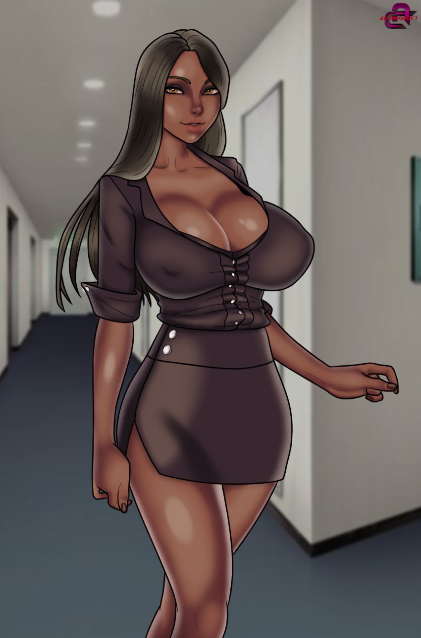 big_breasts black_body breasts brown_eyes brown_hair ed_product secretary