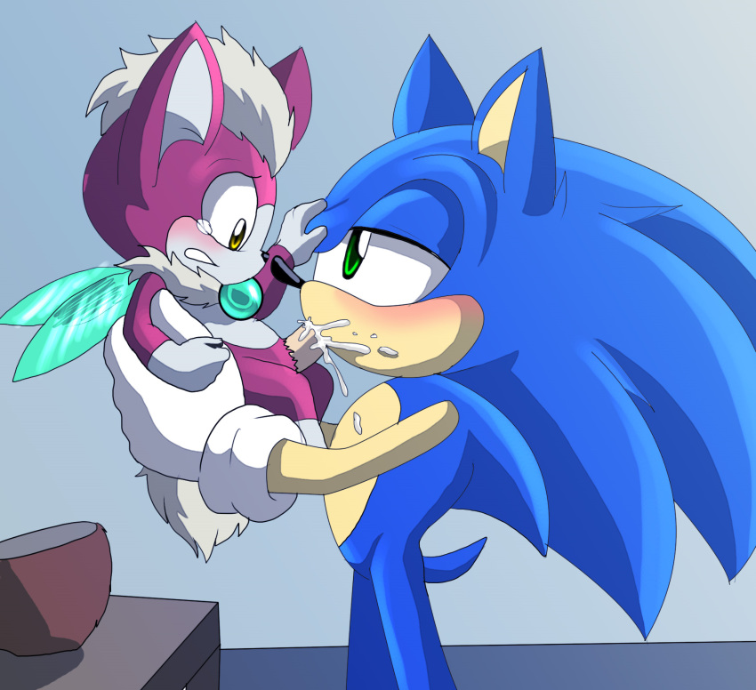 angelofhapiness blush clothing cum cum_in_mouth cum_inside fellatio gloves green_eyes hedgehog light_gaia male male_only mammal oral penis sex size_difference sonic_(series) sonic_the_hedgehog wings yellow_eyes