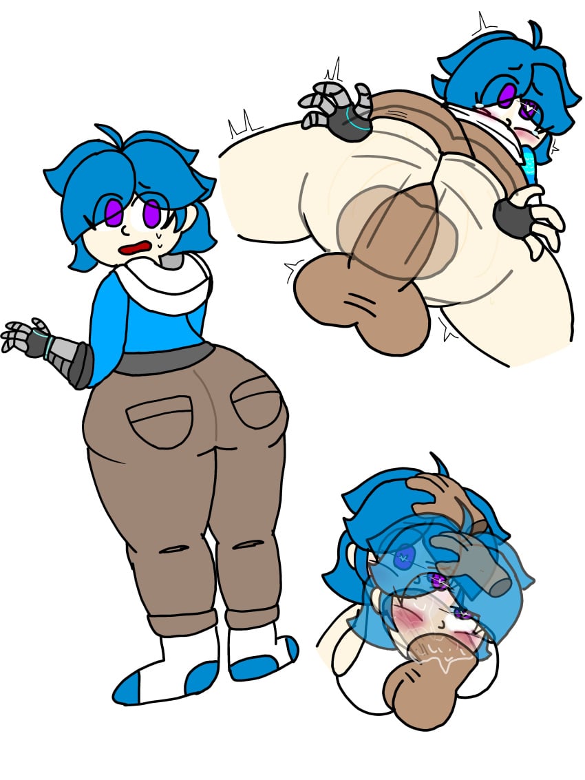 ahe_gao big_ass big_penis blowjob blue_hair blue_hoodie looking_back purple_eyes smg4 tari_(smg4) worried_expression