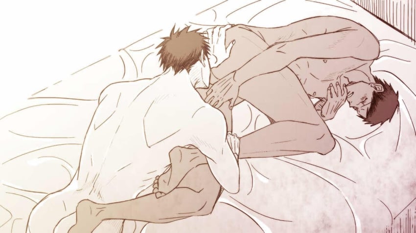 2boys aomine_daiki ass_eating ass_licking blush bottom_aomine daiki_aomine gay gay_sex kagaao kagami_taiga kuroko's_basketball kuroko_no_basuke male naked on_bed rimming taiga_kagami yaoi