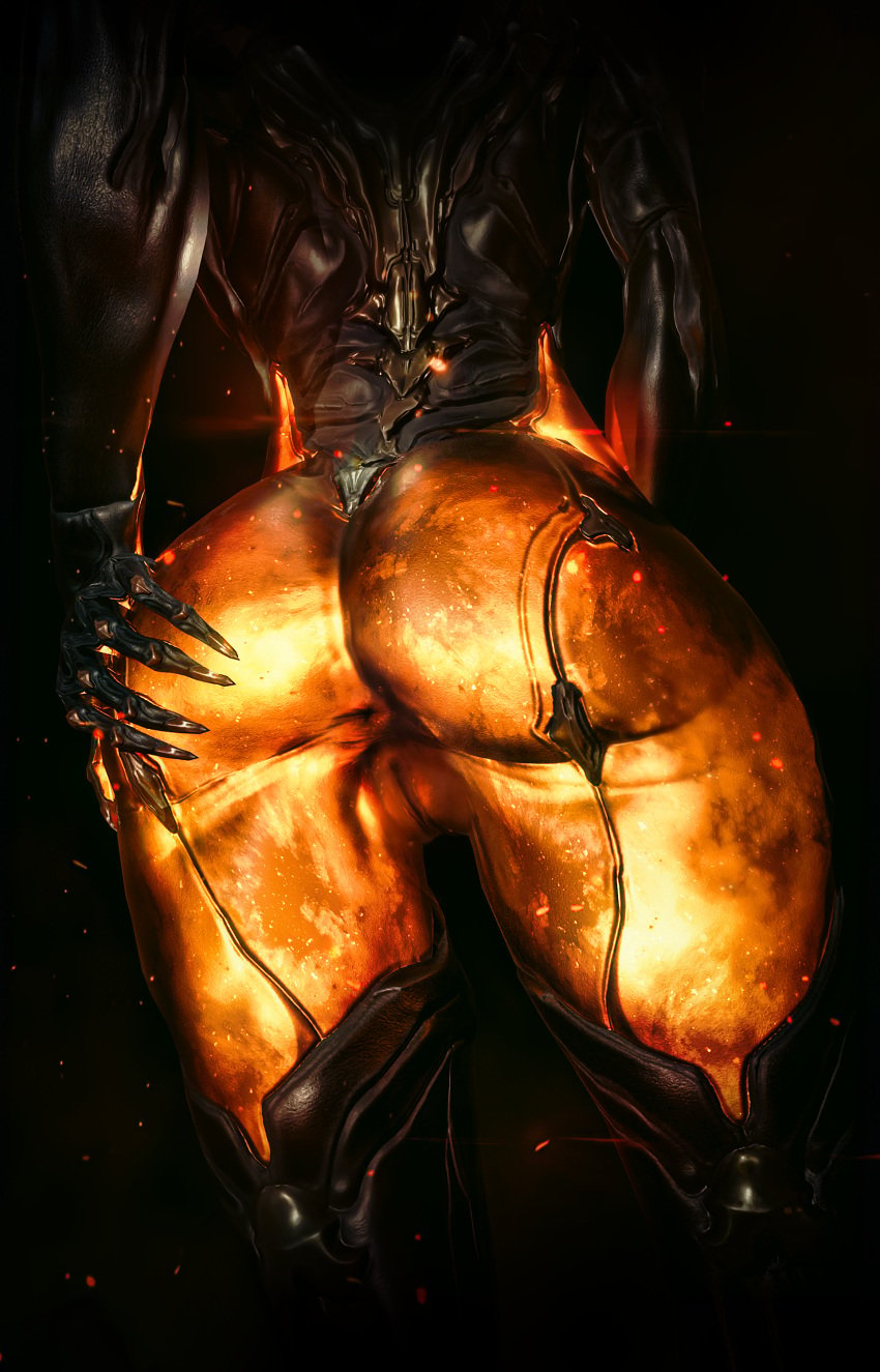 1girls 3d 3d_(artwork) ass ass_focus ass_grab big_ass blender blender_(artwork) blender_cycles digital_extremes ember_(warframe) ember_heirloom_(warframe) female female_only glowing_body grabbing_own_ass high_resolution highres humanoid rekkakun solo spread_anus warframe