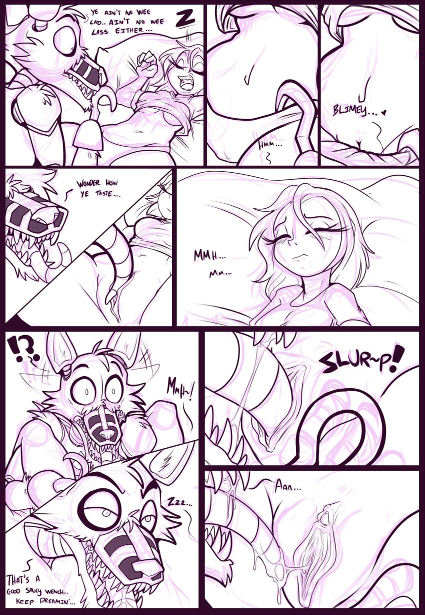 anthro comic female female_human five_nights_at_freddy's five_nights_at_freddy's_4 fox human kayla-na male mammal nightmare_foxy nightmare_foxy_(fnaf) oral pussy robot sleeping video_games