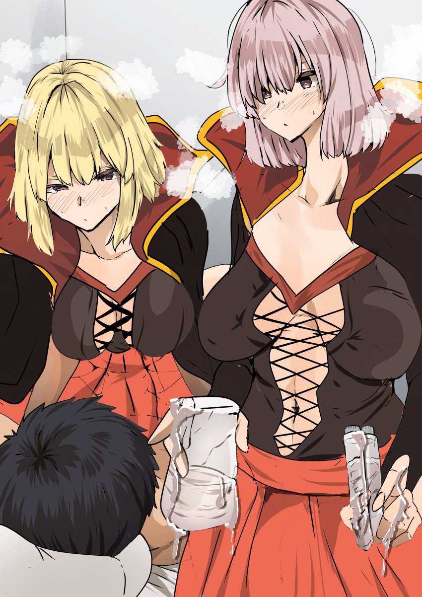 1boy 1boy2girls 2girls alternate_costume alternate_outfit bed bedroom bedroom_setting belly belly_button big_breasts black_clothing black_eyes black_hair blonde_eyebrows blonde_female blonde_hair blonde_hair_female blush blush_lines blushing_at_partner blushing_profusely breasts breath closed_mouth clothed clothed_female clothed_female_nude_male clothing collecting_cum covered_breasts covered_penis covered_pussy covered_vagina cowgirl_position cum cum_on_hand cum_on_hands curvaceous curvaceous_body curvaceous_female curvaceous_figure curvaceous_hips curvaceous_thighs curvy curvy_body curvy_female curvy_figure curvy_hips curvy_thighs draining dress exposed exposed_belly exposed_stomach eyebrows_raised faceless faceless_character faceless_male fat_breasts fate/apocrypha fate/grand_order fate_(series) female femdom filled filling fujimaru_ritsuka_(male) furrowed_brow furrowed_eyebrows gray_background grey_background gudao hands_at_side hands_on_bed holding holding_jug holding_object holding_test_tube holding_vial huge_boobs jeanne_d'arc jeanne_d'arc_(fate) jeanne_d'arc_(fate)_(all) jeanne_d'arc_(swimsuit_archer) jug large_boobs large_breasts leaking leaking_cum leaky legs_apart legs_open legs_together light-skinned_female light-skinned_male light_skin long_hair looking_at_partner looking_to_the_side lying lying_down lying_on_back lying_on_bed male malesub mash_kyrielight mashu mashu_kyrielight mashu_kyrielite milking mouth_closed naked naked_male nude nude_male nude_male_clothed_female object overflow overflowing overflowing_cum penetrating penetration pillow plump_breasts purple_eyebrows purple_eyes purple_hair pussy_penetration raised_eyebrows red_clothing red_dress room sagging sagging_breasts saggy_breasts semen semen_on_hands sex sexual_intercourse shielder shielder_(fate) shielder_(fate/grand_order) short_hair simple_background sperm spread_legs spreading squat squatting standing steam steaming steaming_body steaming_breath steaming_penis steaming_pussy steamy steamy_breath steamy_penis steamy_pussy stomach sweat sweatdrop sweaty_body sweaty_thighs test_tube thick_cum thick_semen thighs_together traditional_clothes traditional_clothing vaginal_penetration vial vials visible_air visible_breath voluptuous voluptuous_female wall wall_(structure) white_bed yanagie_terasu_(yanagiettt)