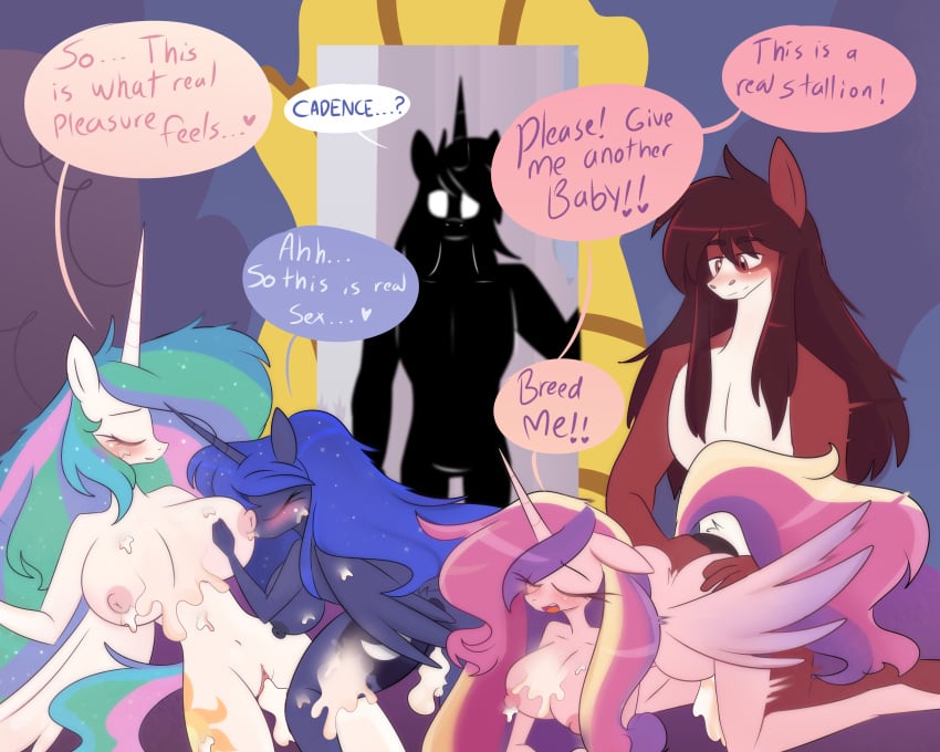 absurd_res alicorn anthro big_breasts big_penis bodily_fluids breasts cheating_wife cuckold cum cum_in_pussy cum_inside cum_on_breasts cum_on_face cum_on_leg equid equine female friendship_is_magic genital_fluids genitals group group_sex hasbro hi_res horn horse imacowolf infidelity konnor_(imacowolf) luckyclau male male/female mammal my_little_pony mythological_creature mythological_equine mythology penis princess_cadance_(mlp) princess_celestia_(mlp) princess_luna_(mlp) sex shining_armor_(mlp) stomach_bulge unicorn wings