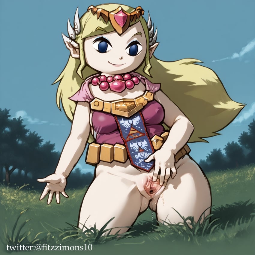 ai_generated background busty_female chubby_female fitzzimons_10 grass nsfw princess_zelda pussy pussy_juice_drip pussy_peek toon_zelda video_games wind_waker