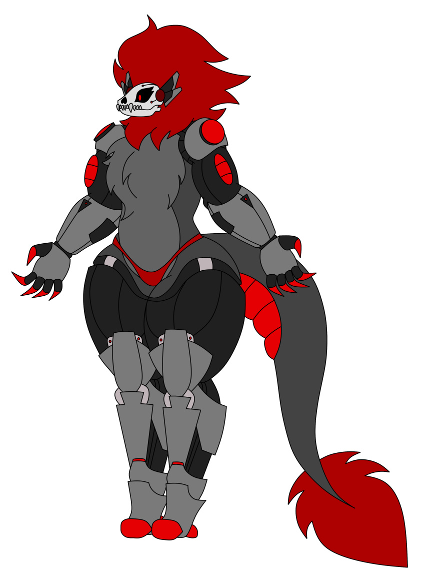 curvy cyborg female furry furry_female holidaygirl original_character red_body skull_head tail thick_thighs thong wide_hips