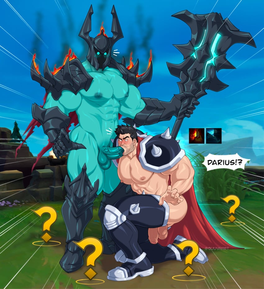 2boys abs ass balls bara big_muscles big_nipples big_pecs big_penis black_hair blue_body blush caught caught_in_the_act daddy darius_(league_of_legends) dilf erect_nipples erection flaming_armor gay glowing_eyes hair helmet helmet_only huge_muscles huge_pecs human human_on_humanoid humanoid humanoid_penetrating_human hunk interspecies knight larger_humanoid larger_male league_of_legends male male/male male_only male_penetrated male_penetrating_male masked_male mordekaiser muscular muscular_human muscular_humanoid muscular_male navel nipples nude oral oral_penetration pecs penis quuynart riot_games sex signature size_difference smaller_human smaller_male smaller_penetrated standing standing_sex undead yaoi