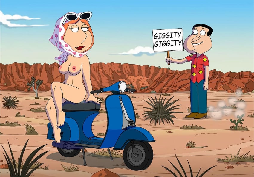 blackzacek clothed_male_nude_female desert family_guy glenn_quagmire lois_griffin vespa_(vehicle)