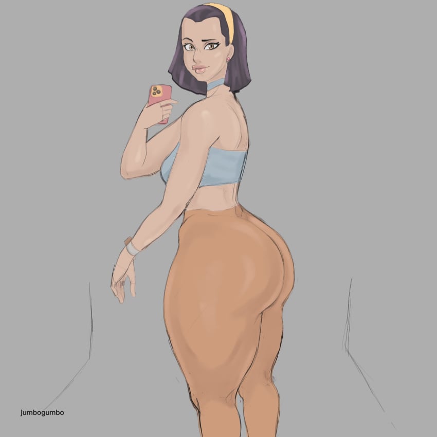 1girls 2d 2d_(artwork) artist_name ass big_ass clothed clothed_female female female_only fully_clothed jojo's_bizarre_adventure jumbogumbo phone rear_view selfie solo tagme taking_selfie thick_thighs tomoko_higashikata wip